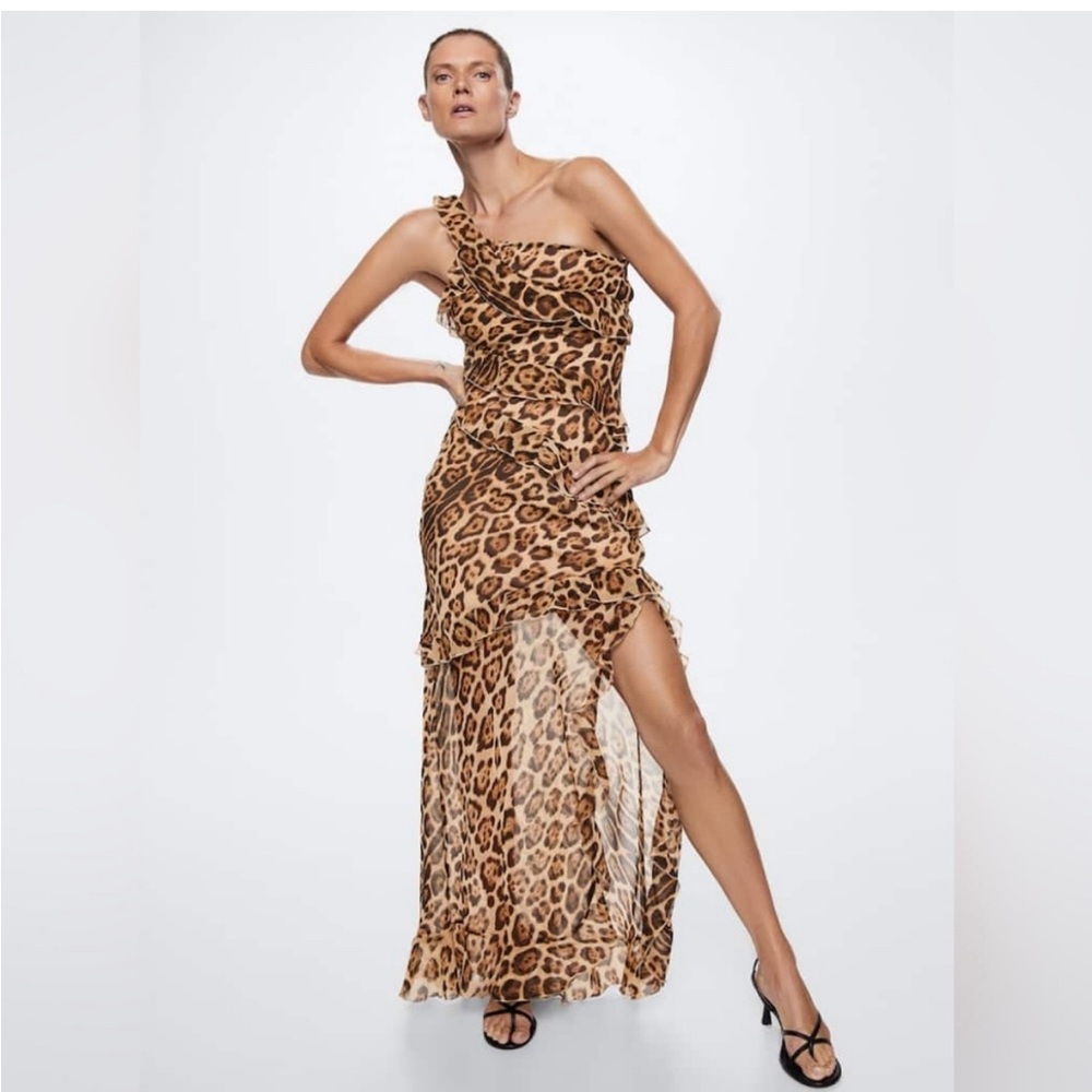 Mango Animal Print Asymmetrical Long Gown.
